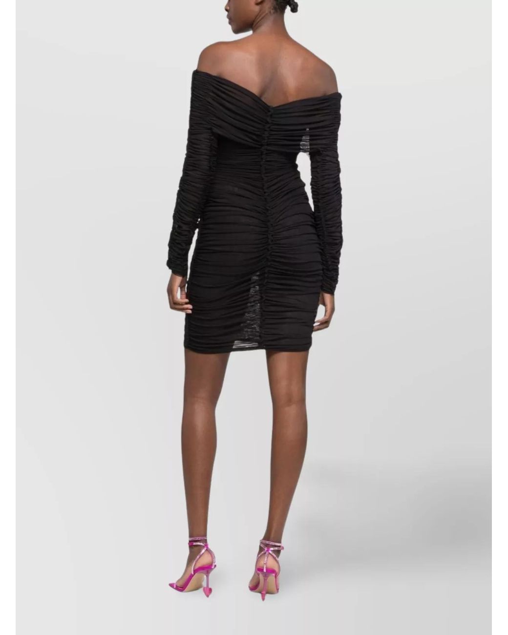 AZ FACTORY Black Ruched Off-Shoulder Long-Sleeve Mini Dress