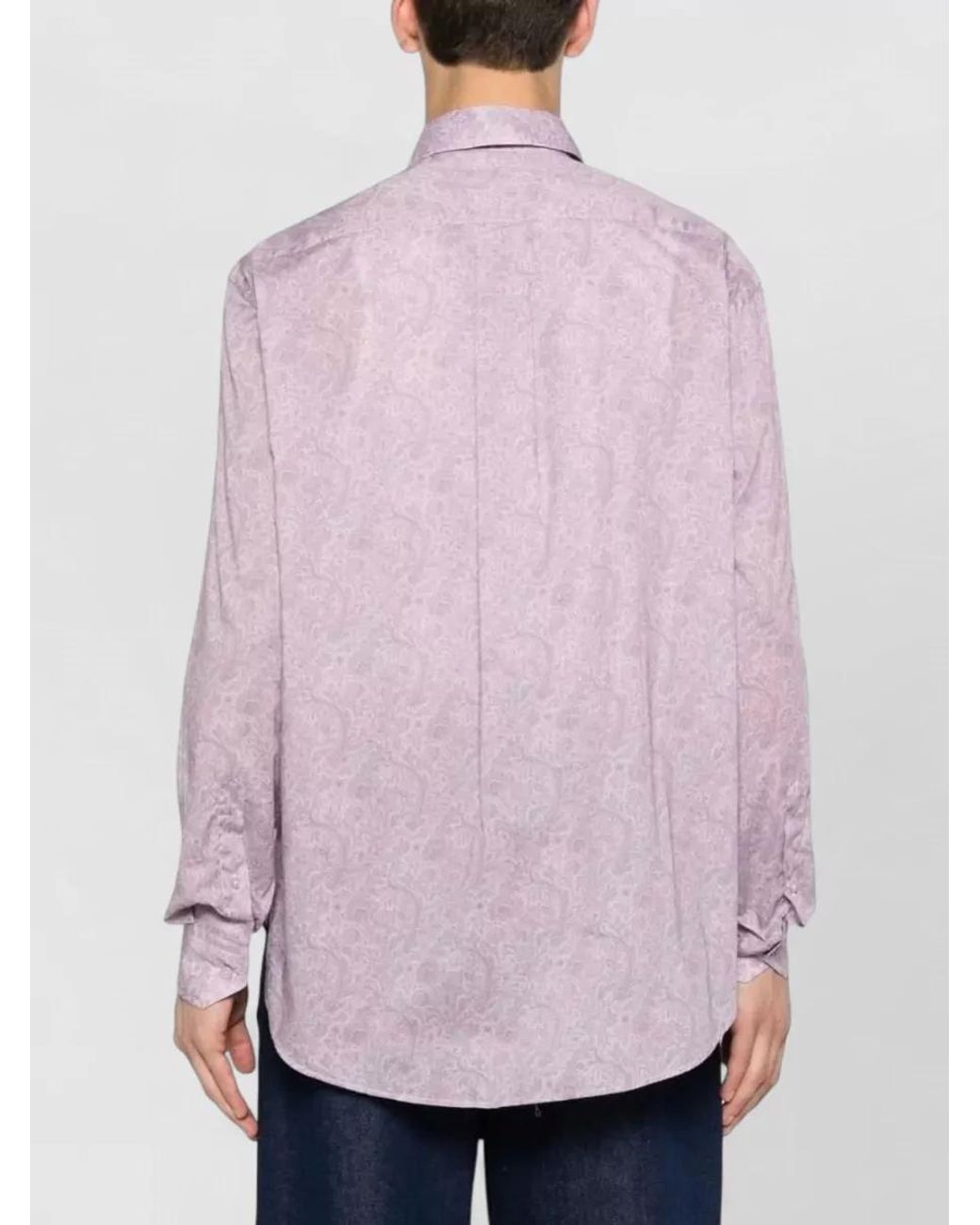 Etro Pink Cotton Paisley-Print Long-Sleeve Shirt for men