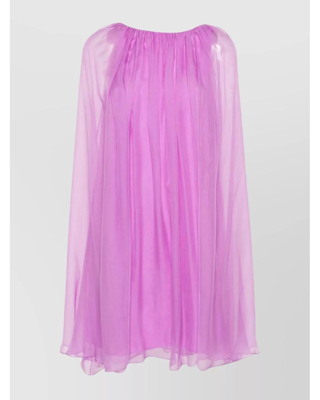 Max Mara Pink Silk Pleated Cape-Layer Sleeveless Knee-Length Dress