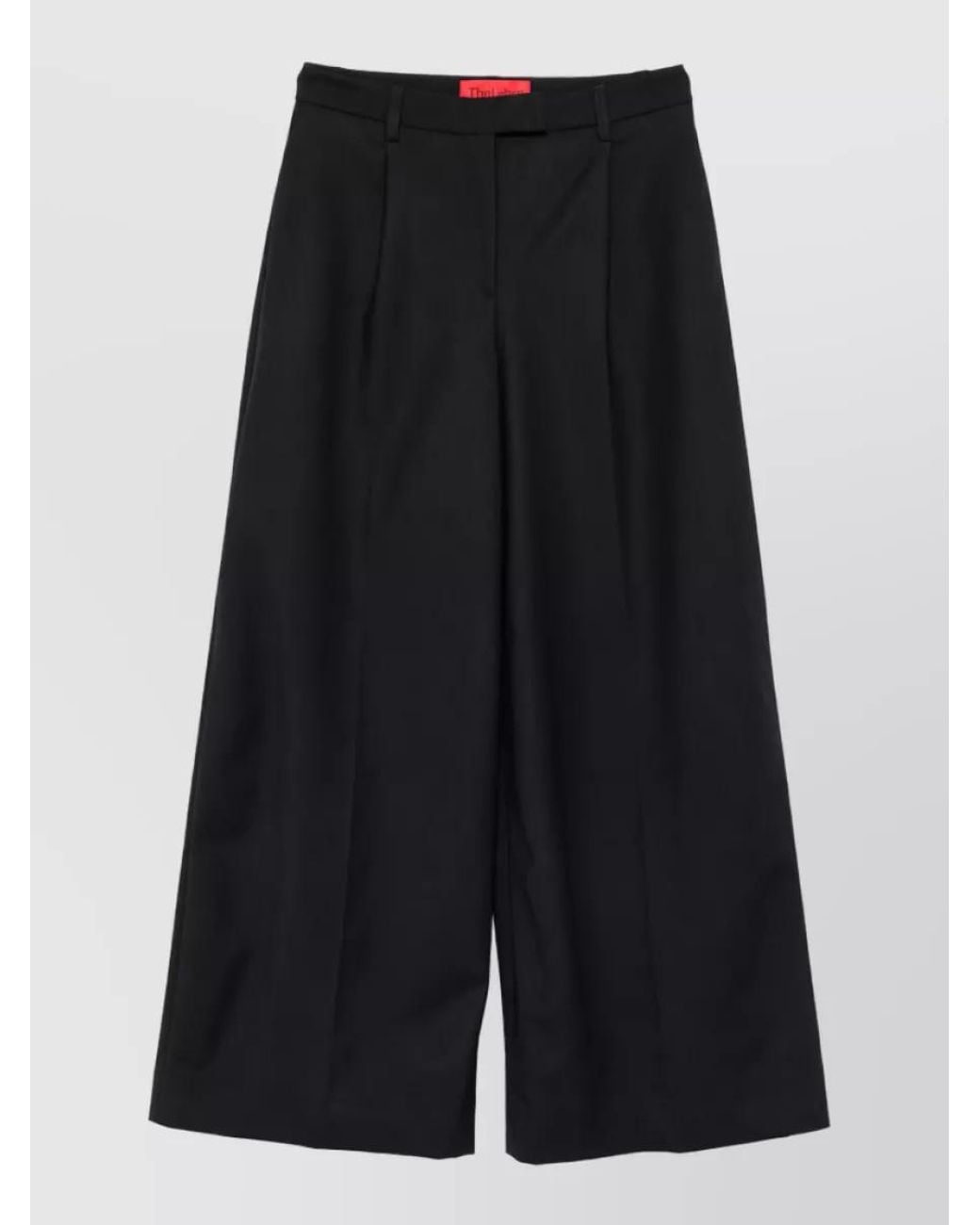 Thelatest Black Wool Blend Pleated Wide-Leg Trousers