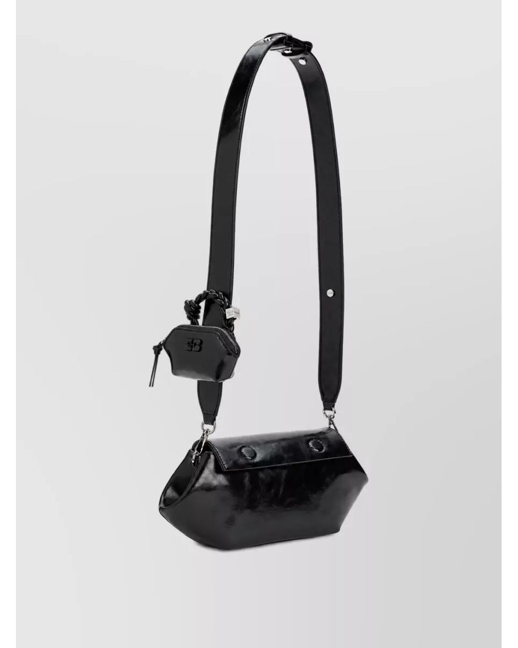 Ganni Black Bou East West Box Recycled Leather Crossbody Bag