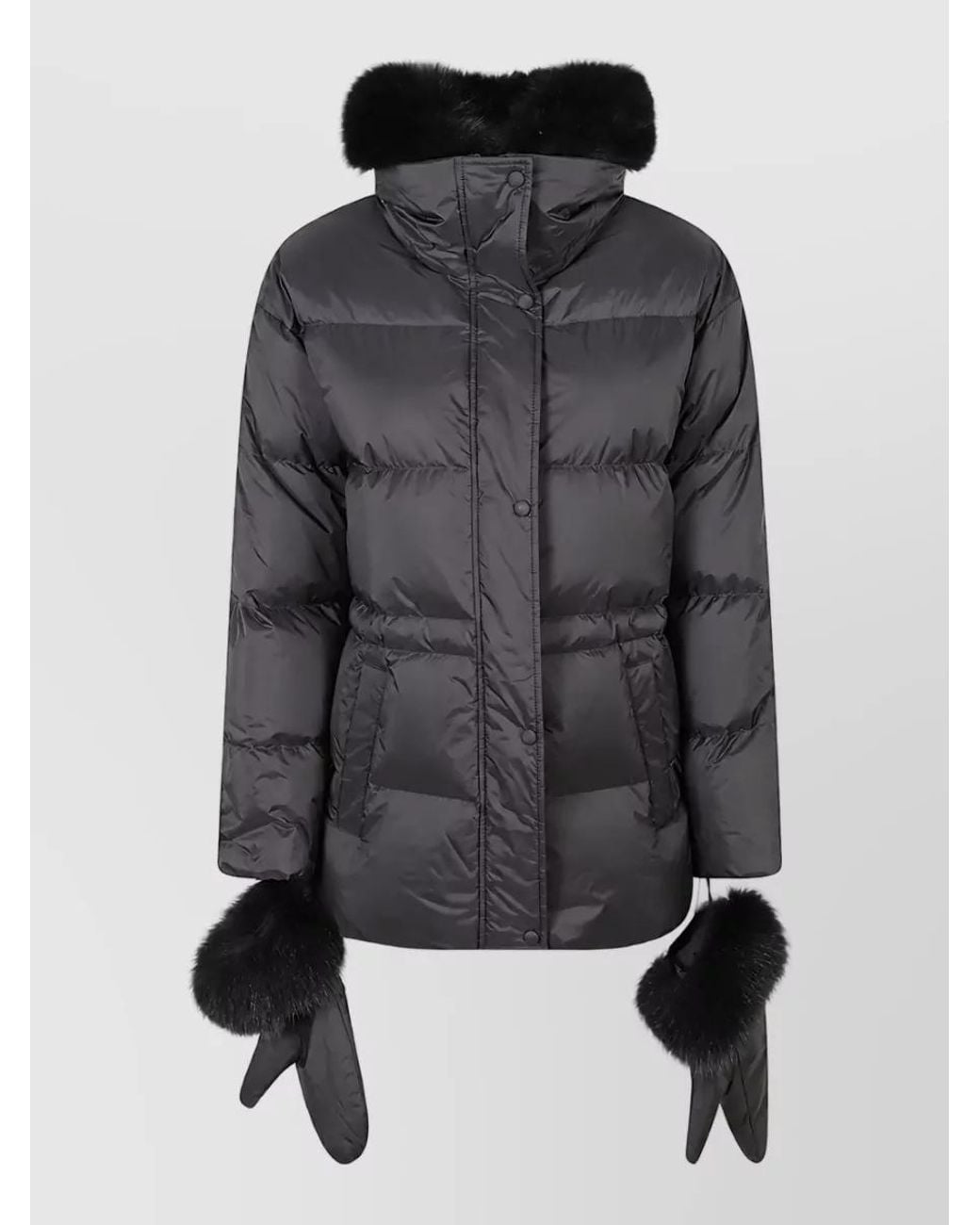 Yves Salomon Black Fox Fur Trim Puffer Parka Coat