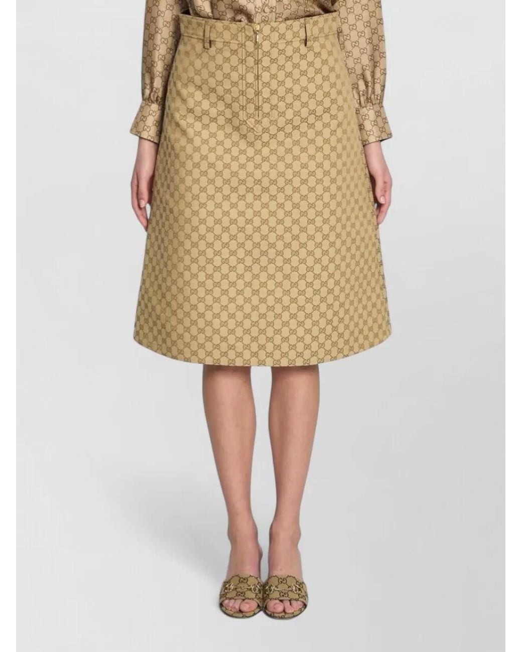 Gucci Natural Gg Canvas A Line Knee Skirt