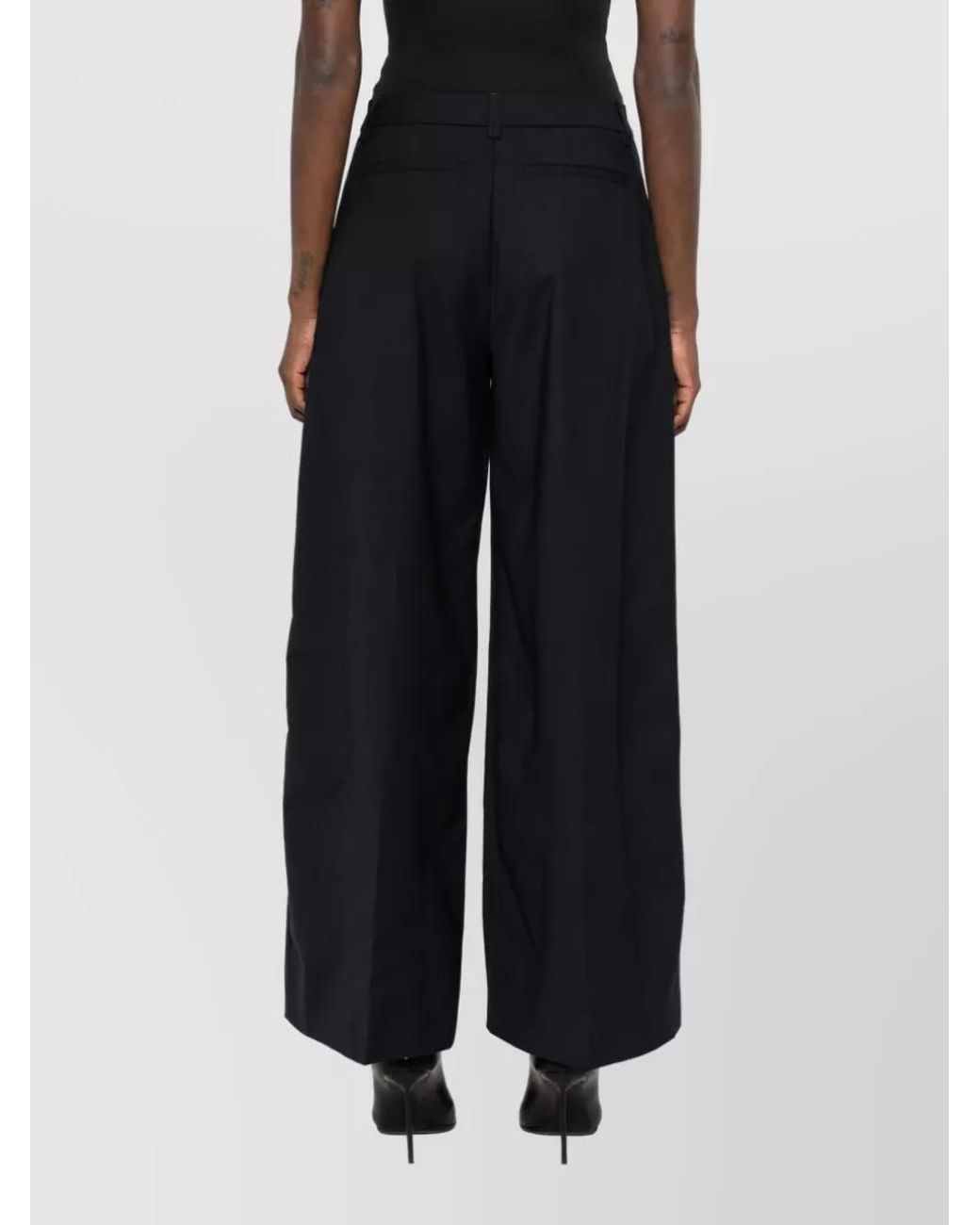 Thelatest Black Wool Blend Pleated Wide-Leg Trousers