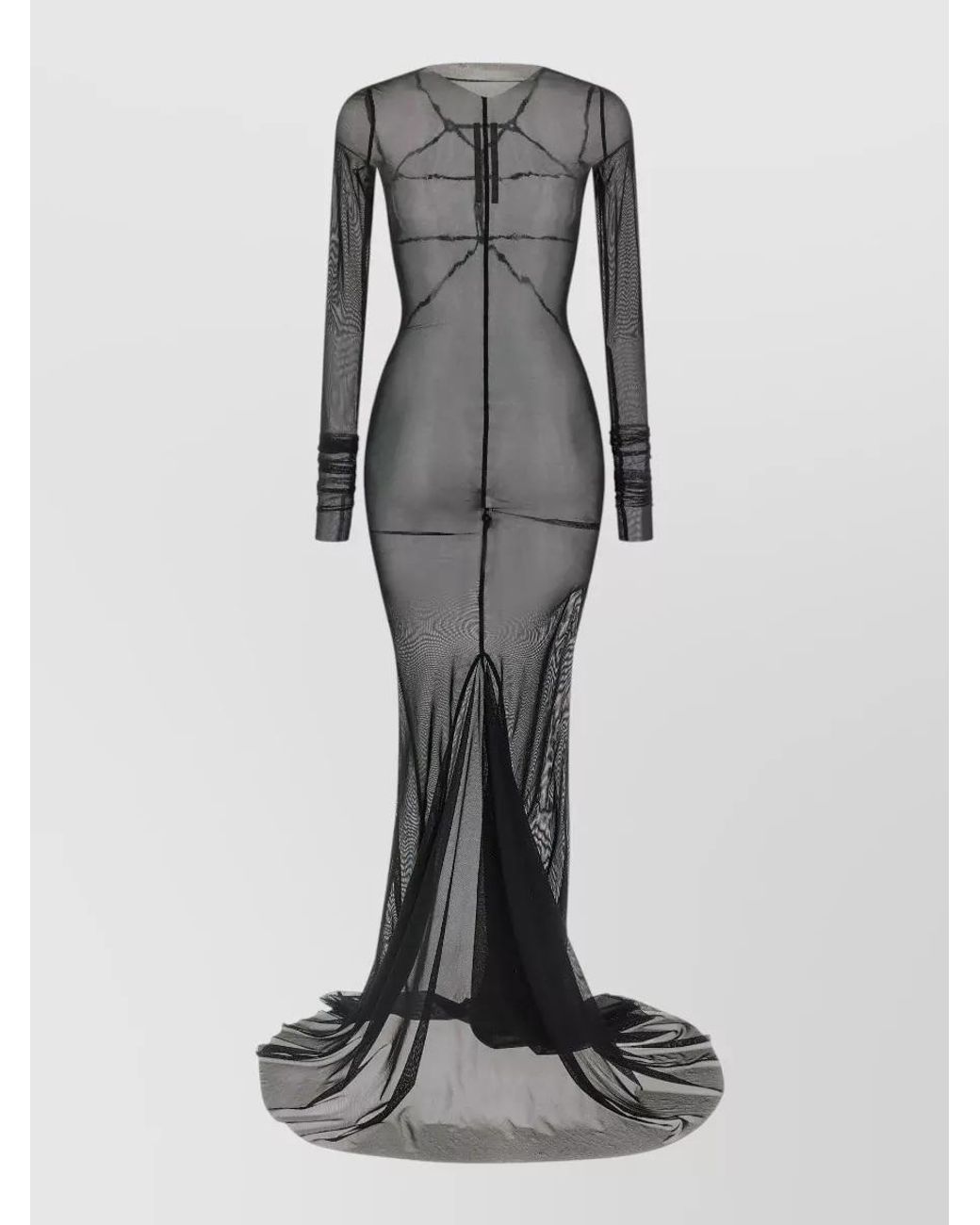 Rick Owens Gray Semi-Sheer Long-Sleeve Boat Neck Maxi Dress