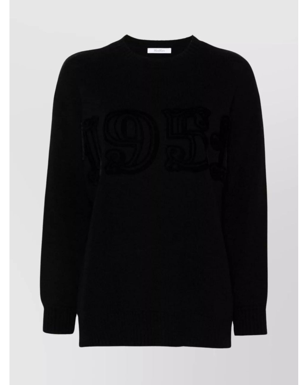 Max Mara Black Wool Cashmere Flocked Crew Neck Jumper