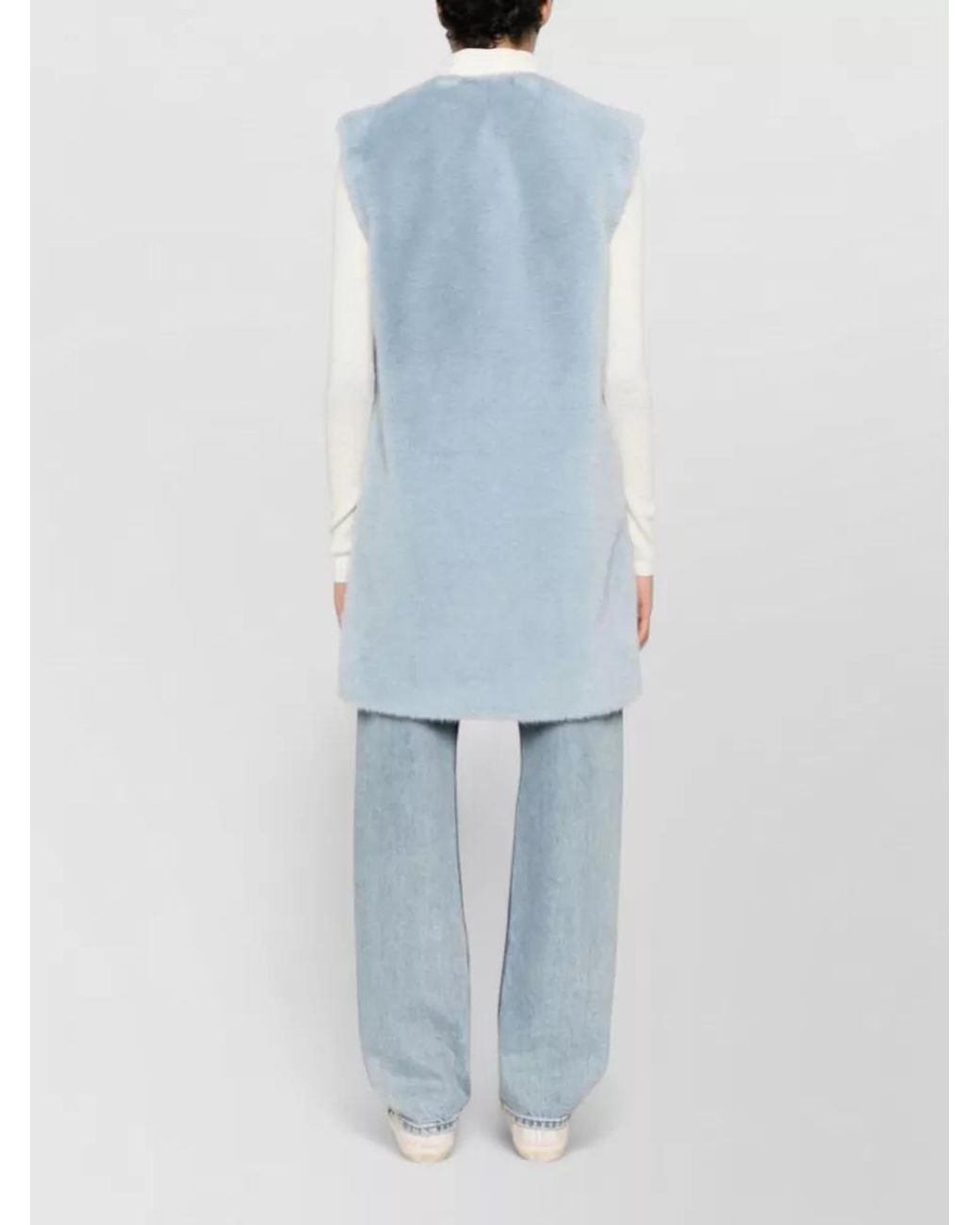 Herno Blue Faux Fur Sleeveless Round Neck Coat