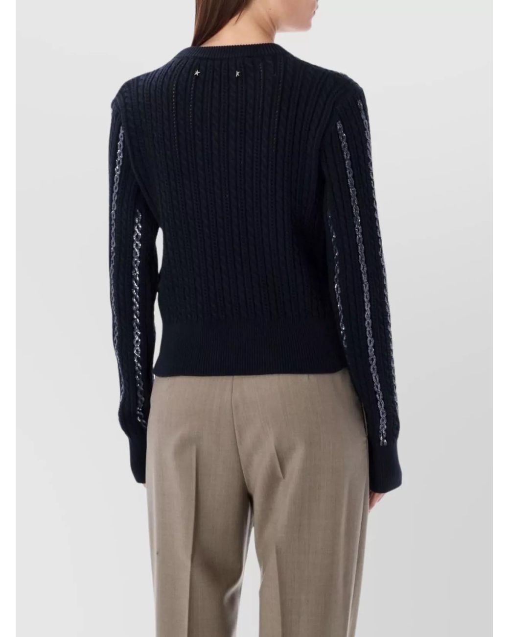 Golden Goose Deluxe Brand Blue Cotton Cable-Knit Sequin-Embellished Sweater