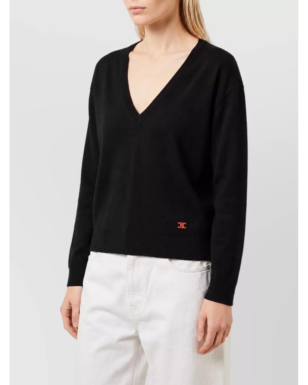 Céline Black Cashmere Ribbed V-Neck Sweater