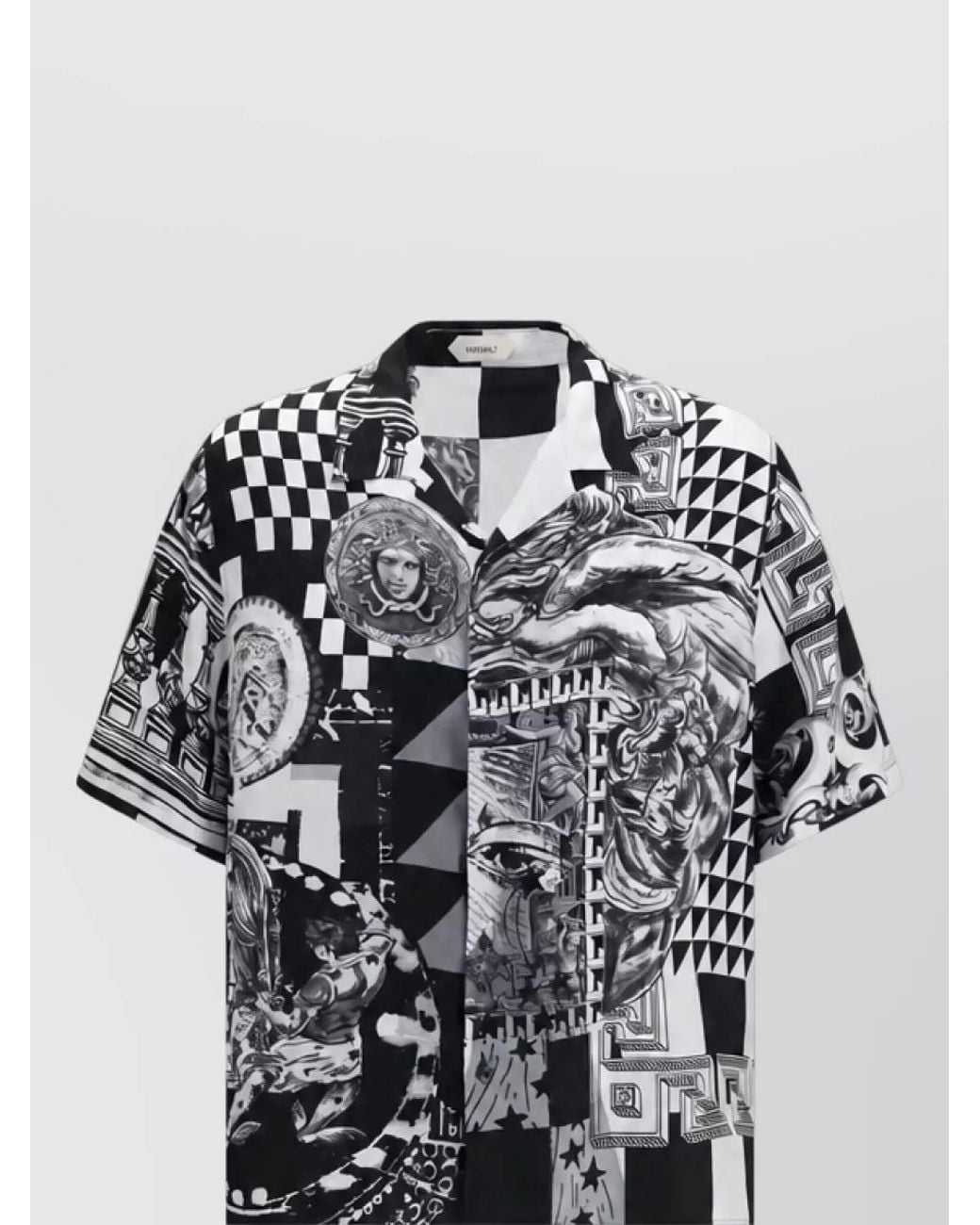 Versace Metallic Silk Printed Short-Sleeve Shirt for men