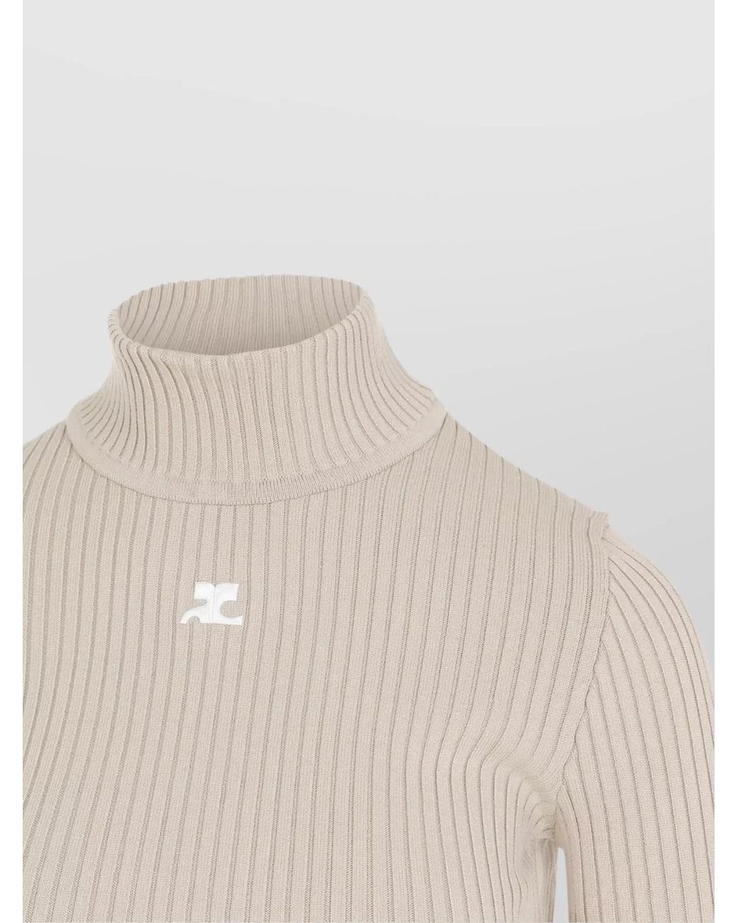 Courreges White Ribbed Slim-Fit Mock-Neck Jumper