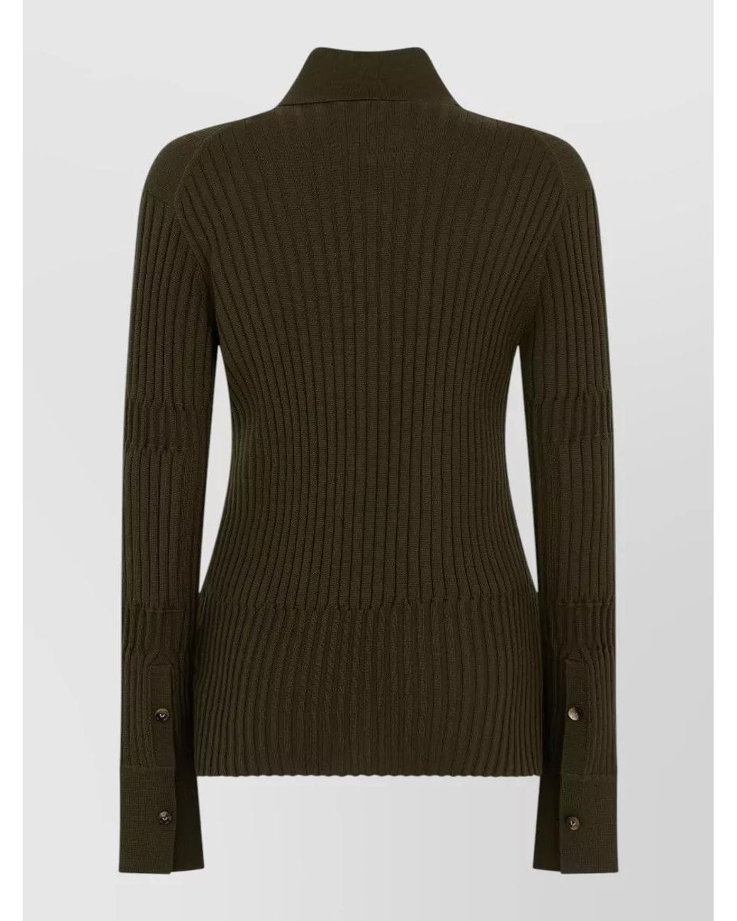 Bottega Veneta Green Cashmere Silk Ribbed Slim-Fit Long-Sleeve Cardigan