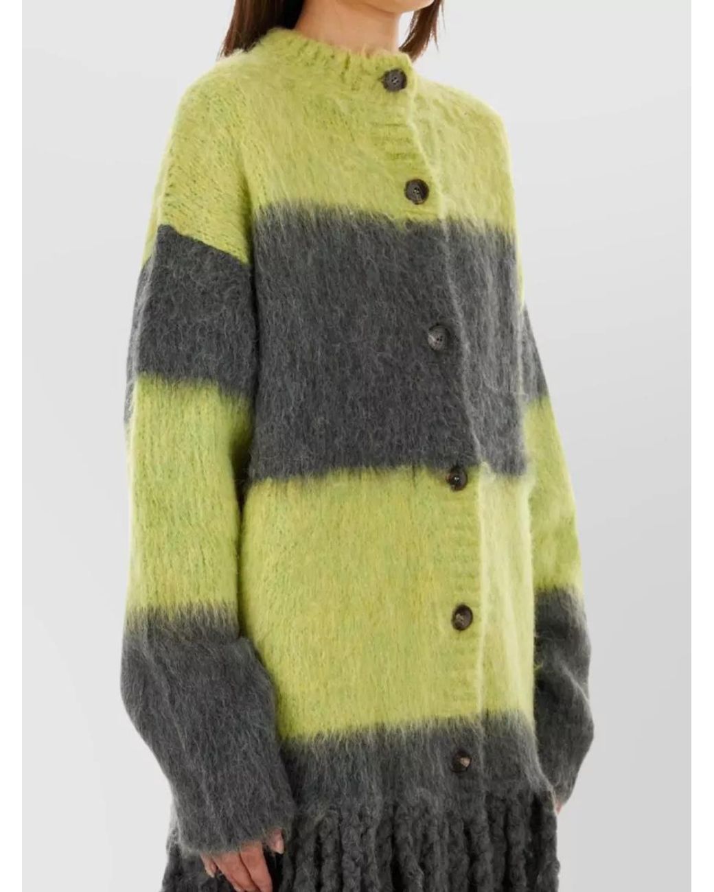 Etro Green Striped Fringed Wool-Blend Cardigan