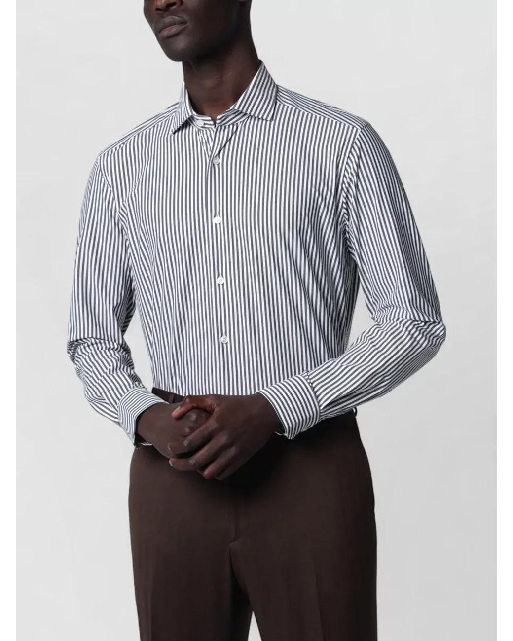 Xacus Gray Striped Tailor-Fit Shirt for men