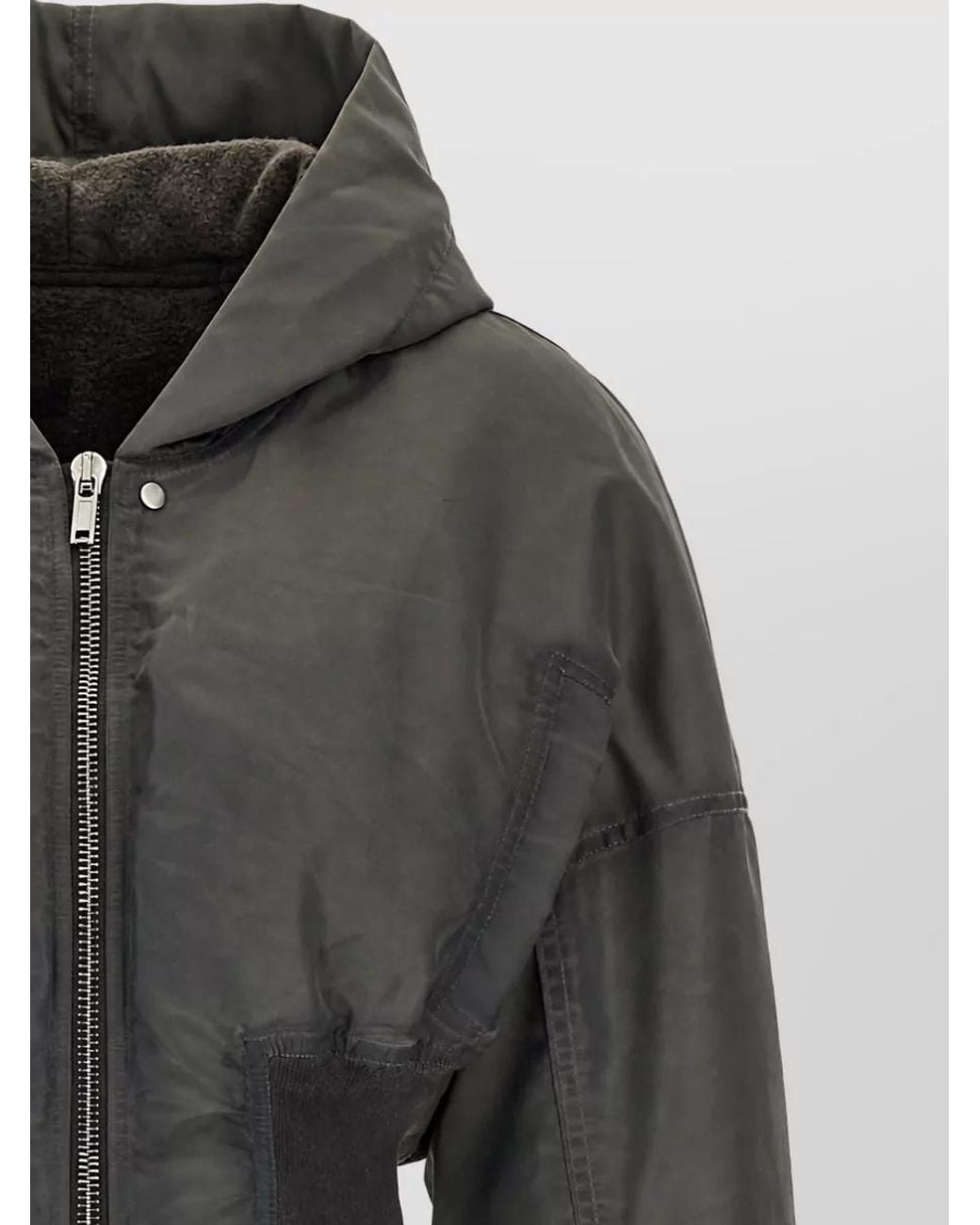 Rick Owens Gray Cropped Hooded Bomber Jacket