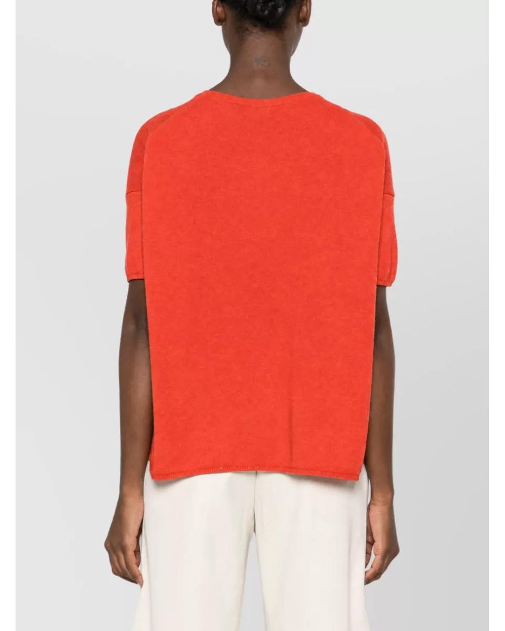 C.t. Plage Red Cashmere Fine-Knit Crew-Neck Short-Sleeve Top