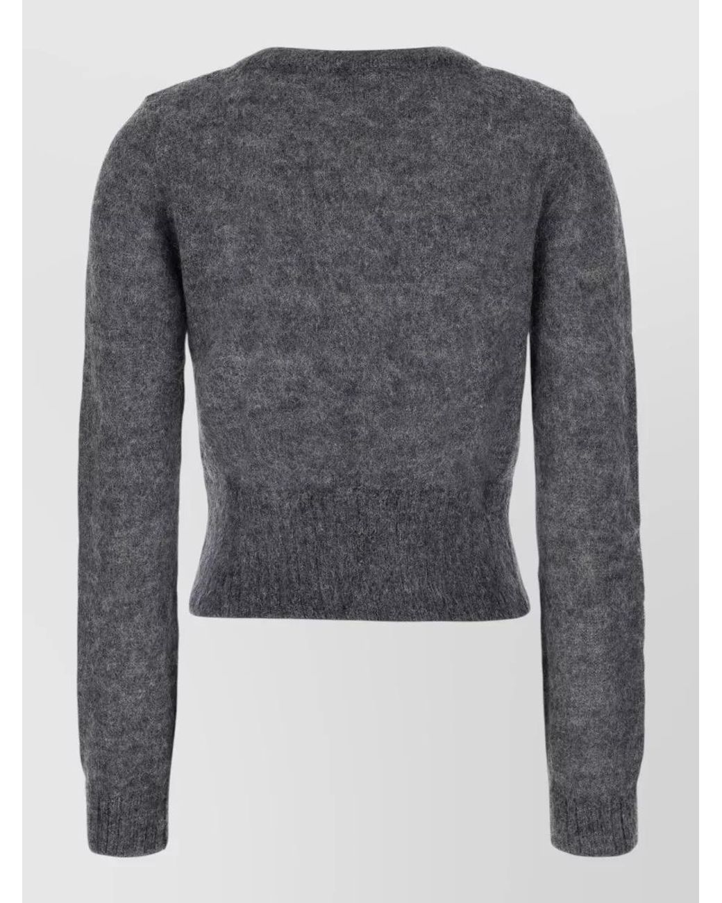 Ganni Gray Mohair Wool Blend Bow-Detail Cardigan
