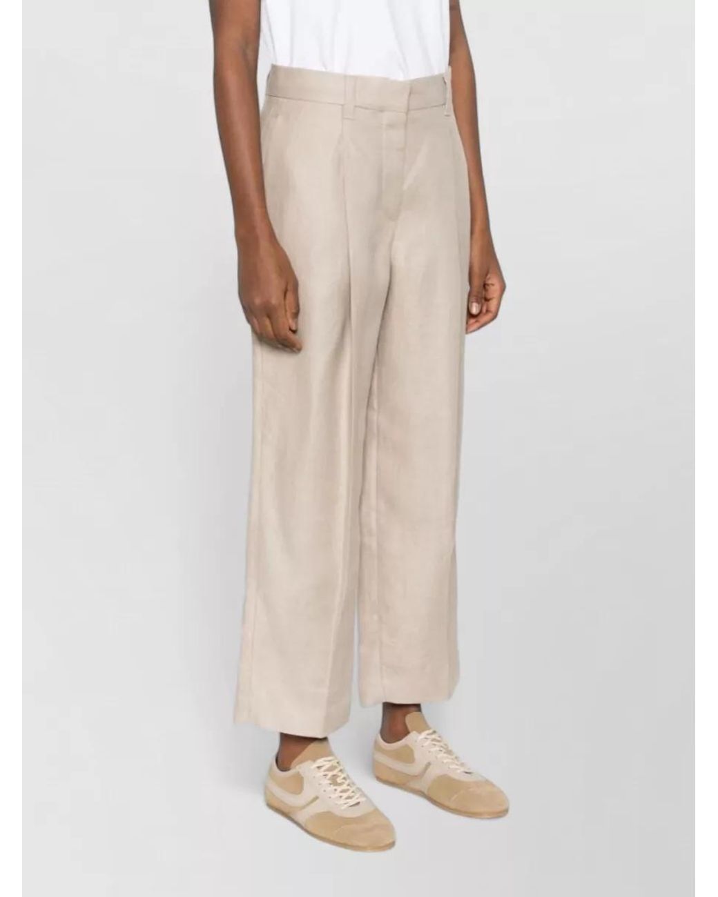 Brunello Cucinelli Natural Linen Cropped Wide-Leg Trousers