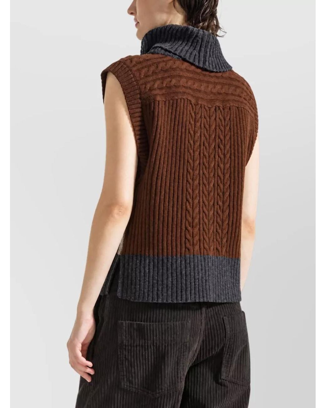 SEVENTY VENEZIA Black Cable-Knit Ribbed Wool-Blend Sleeveless Jumper