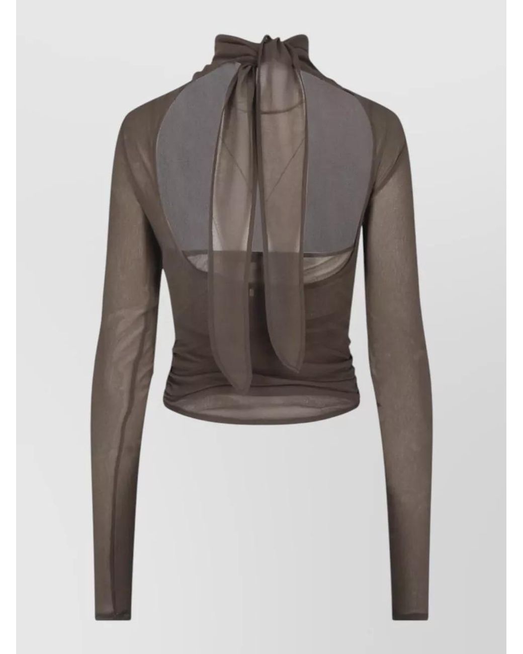 Lemaire Gray Sheer Long-Sleeve Draped-Scarf Bodysuit