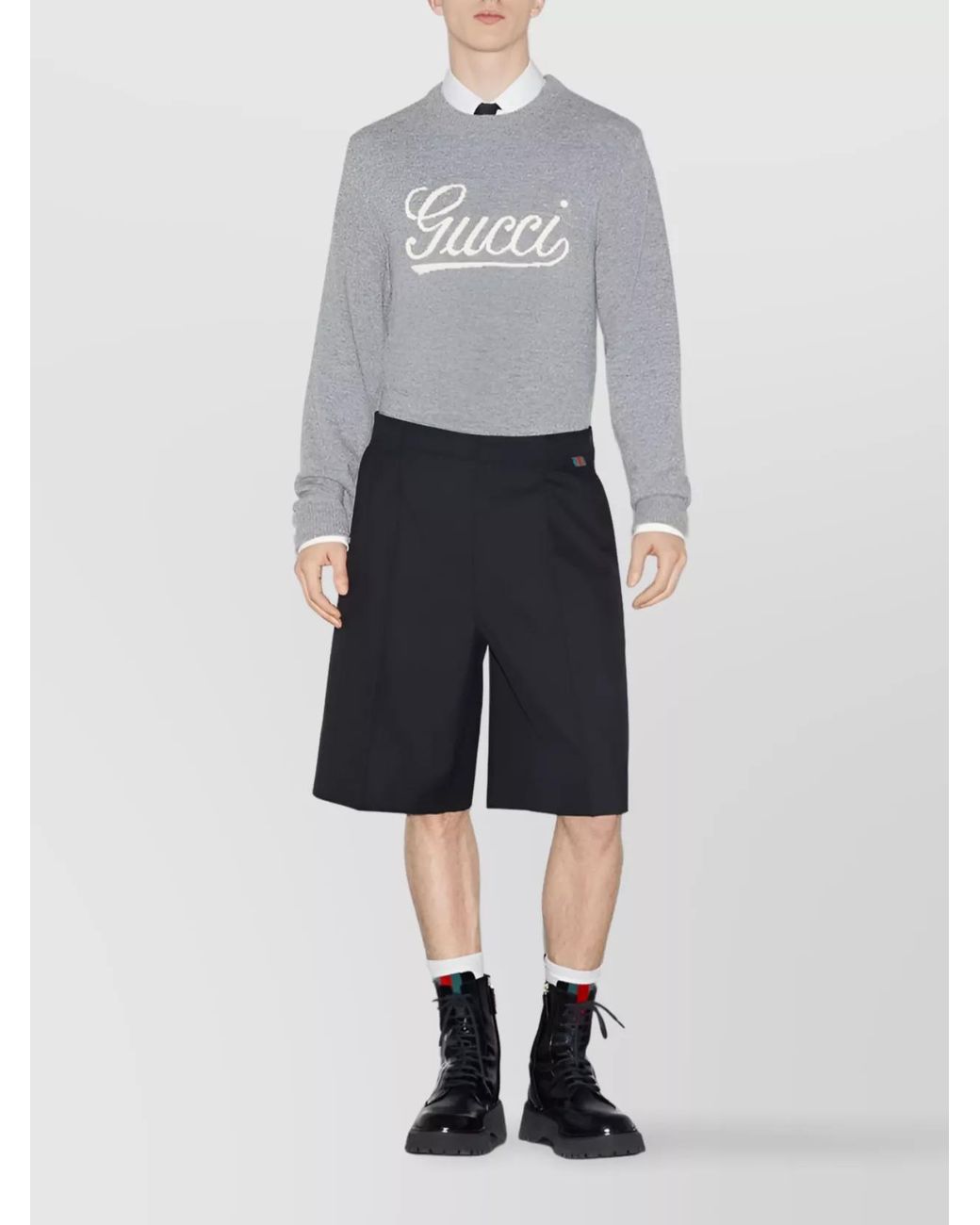 Gucci Black Wool Blend Twill Bermuda Shorts for men