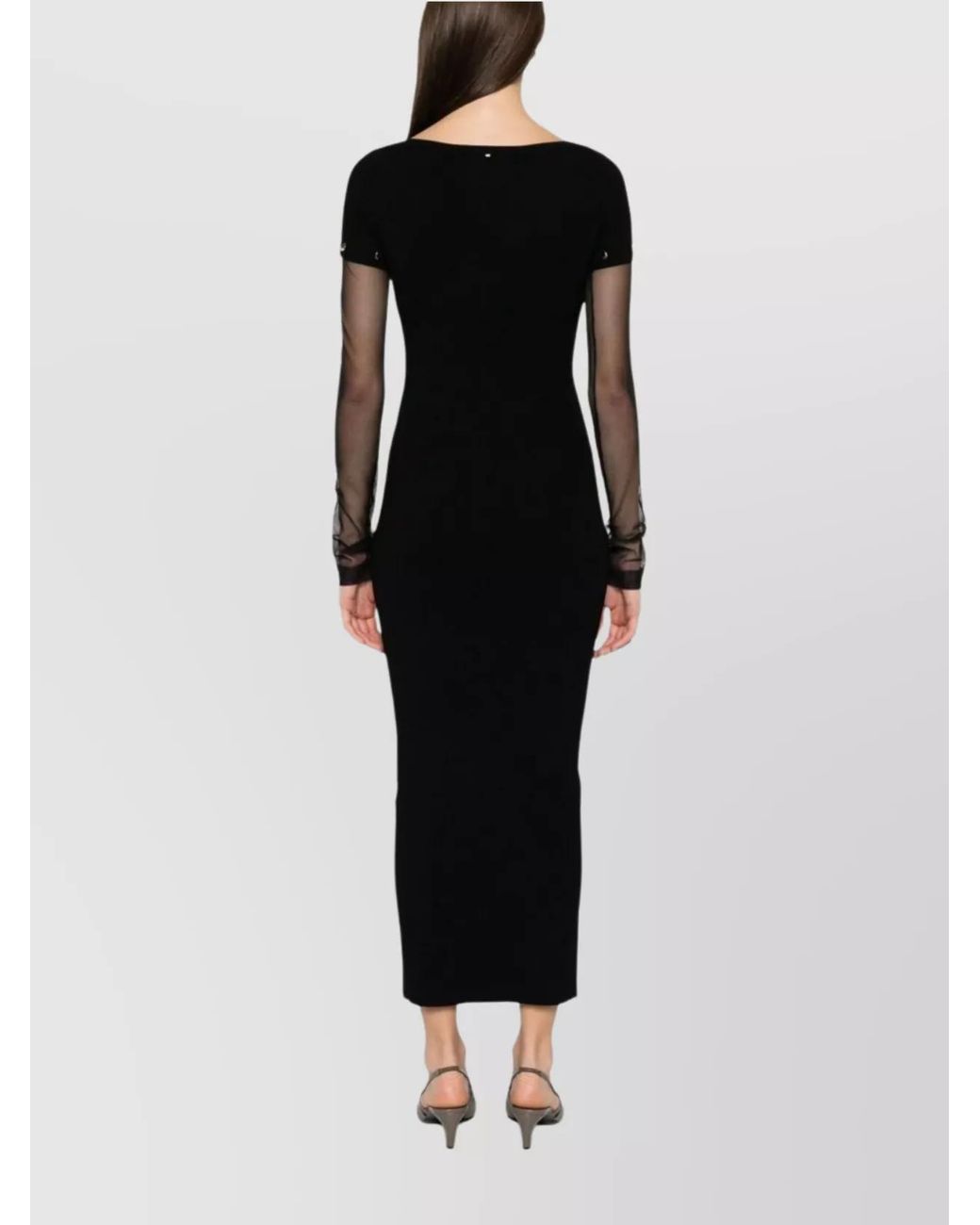 Sportmax Black Knitted Boat Neck Short Sleeve Midi Dress