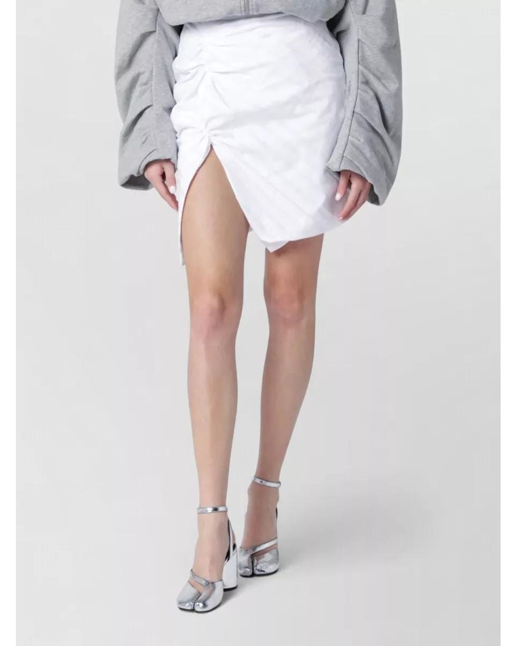Vivienne Westwood White Striped Asymmetric Gathered Mini Skirt