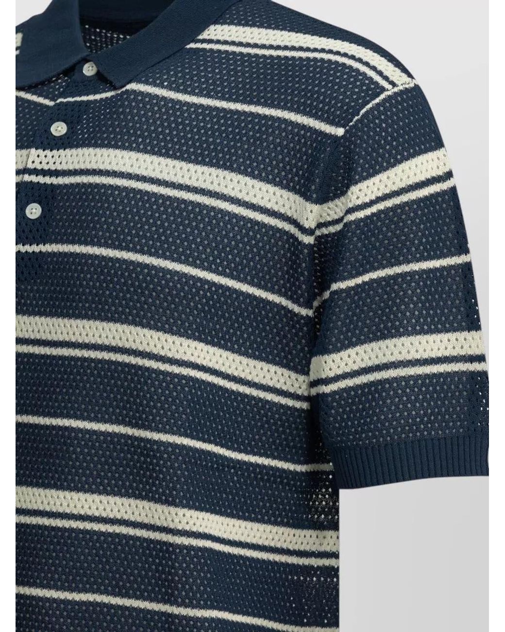 Beams Plus Blue Striped Polo Shirt for men