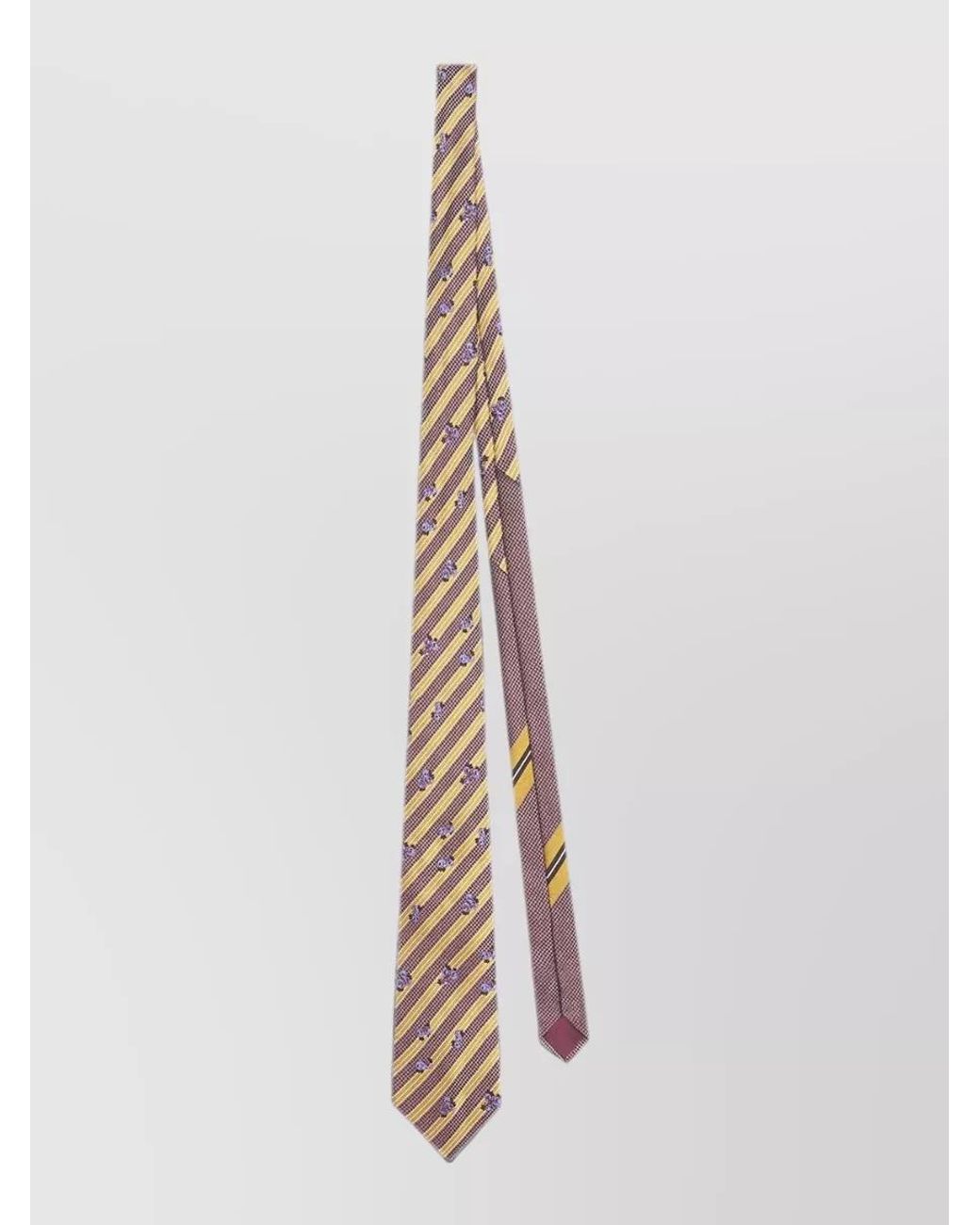 Dries Van Noten White Silk Striped Floral-Print Tie for men