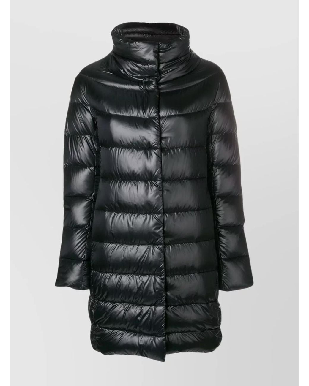 Herno Black Down Quilted High-Neck Long-Sleeve Midi Puffer Jacket