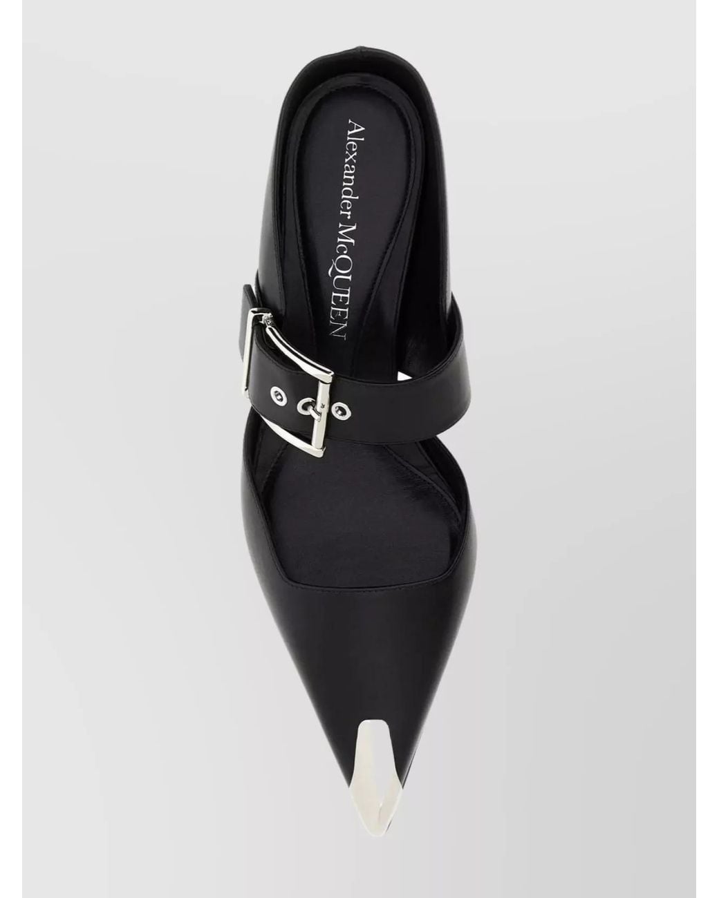 McQueen Black Leather Buckled Mules