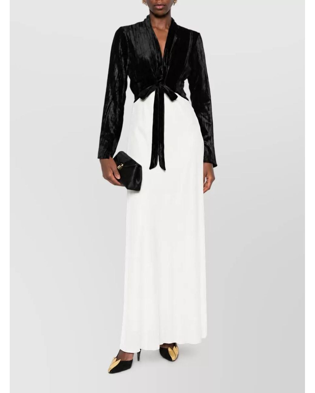 Forte_forte White Velvet V-Neck Long-Sleeve Long Dress