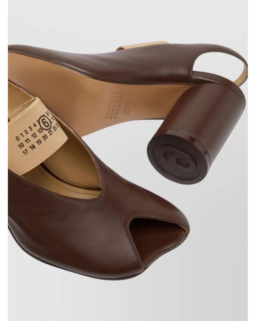 MM6 by Maison Margiela Brown Leather Block Heel Slingback Sandals