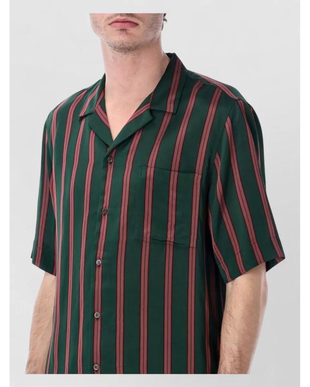 Dries Van Noten Black Silk Viscose Striped Boxy Short-Sleeve Hawaiian Shirt for men