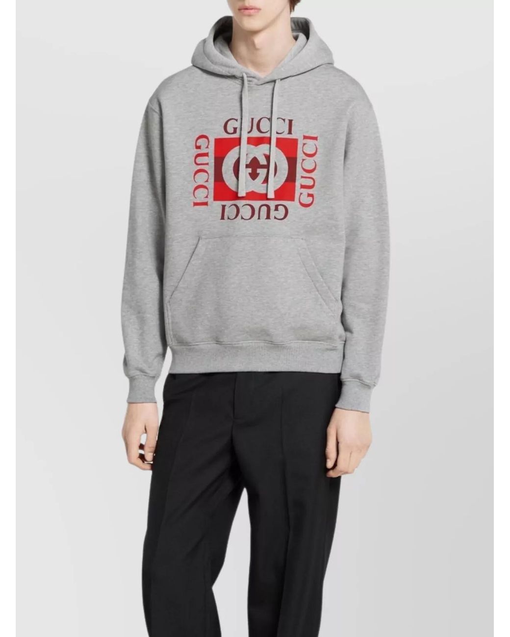 Gucci Gray Cotton Logo Printed Hoodie for men