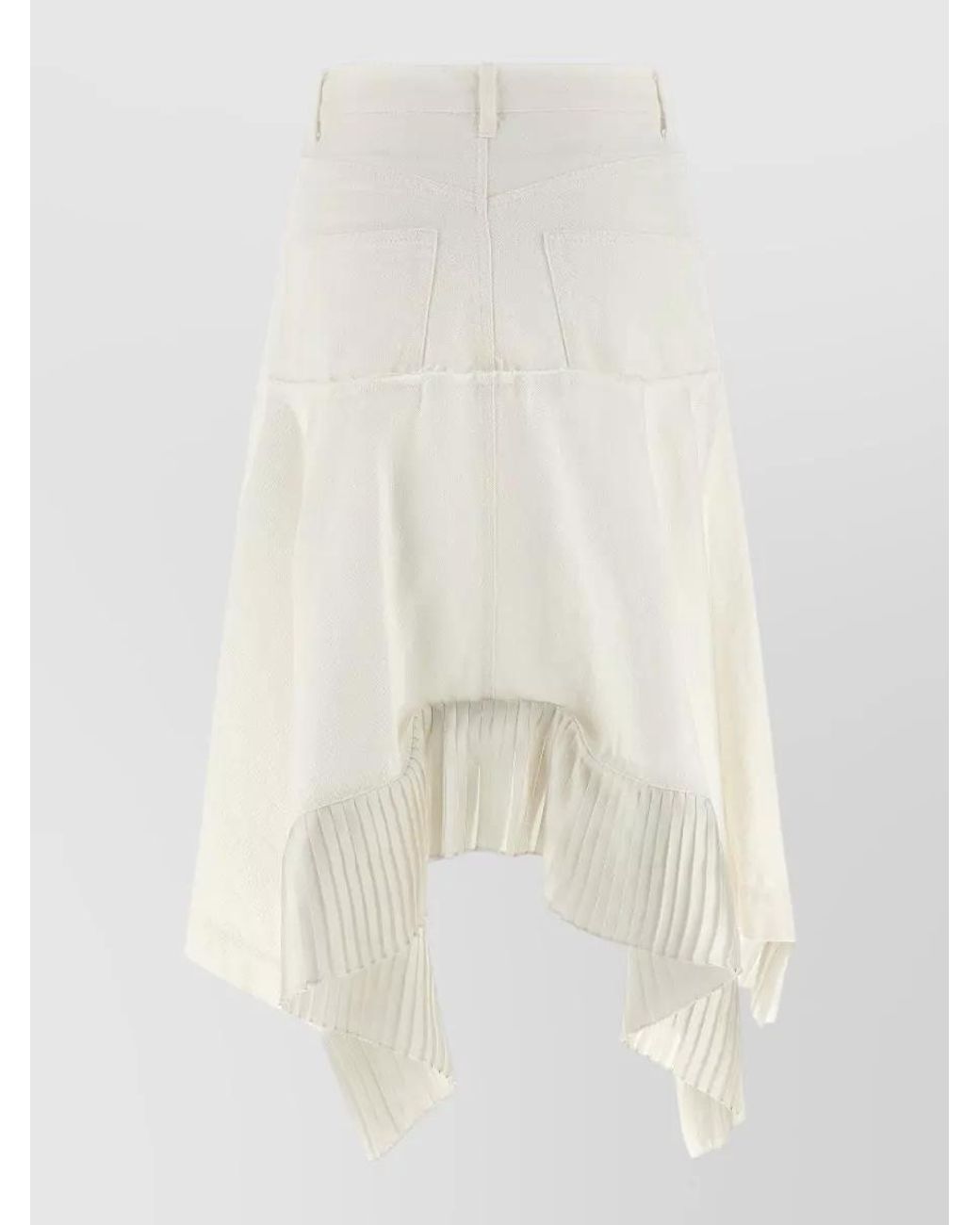 Sacai White Paneled Asymmetric Pleated Midi Denim Skirt