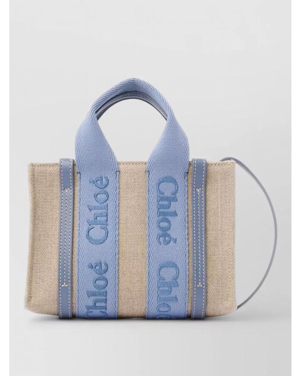 Chloé Blue Woody Mini Linen Tote Bag
