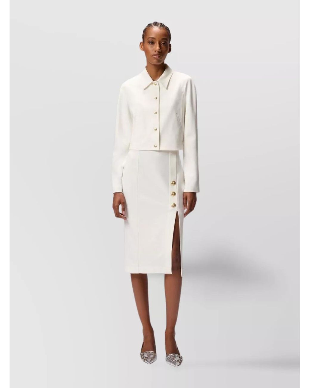Pinko White High Waist Knee-Length Skirt Side Slit
