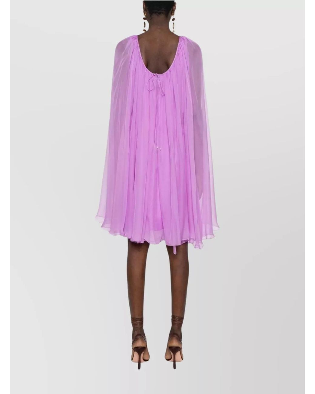 Max Mara Pink Silk Pleated Cape-Layer Sleeveless Knee-Length Dress