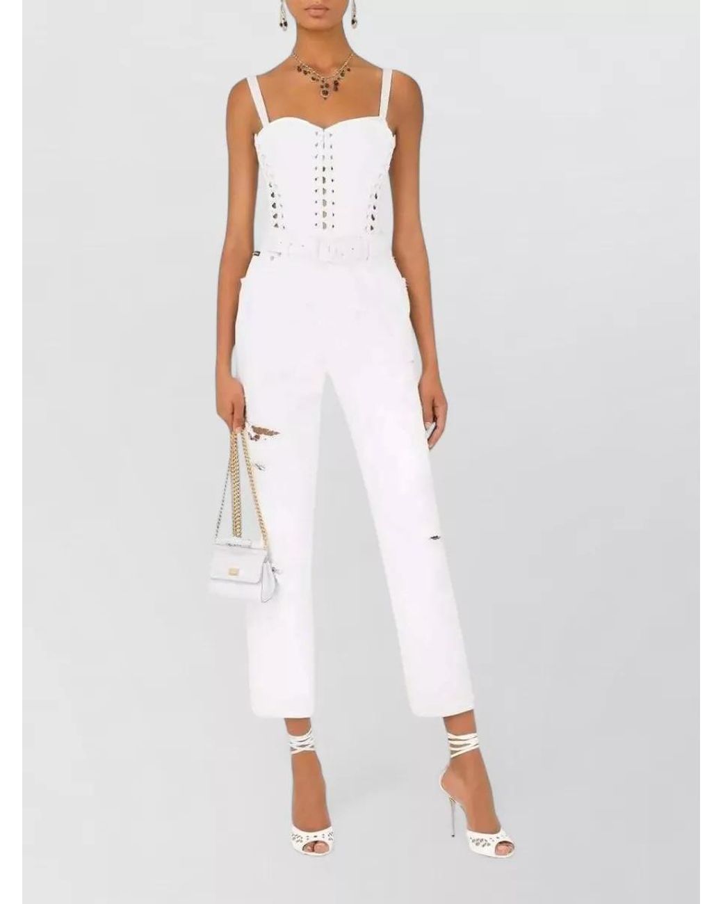 Dolce & Gabbana White Paneled Sleeveless Bustier Top