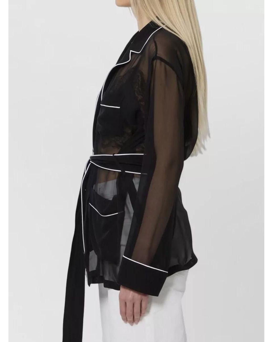 Dolce & Gabbana Black Silk Belted Shirt Robe
