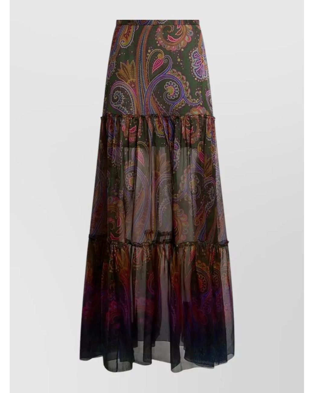 Etro Brown Silk Paisley-Print Maxi Skirt