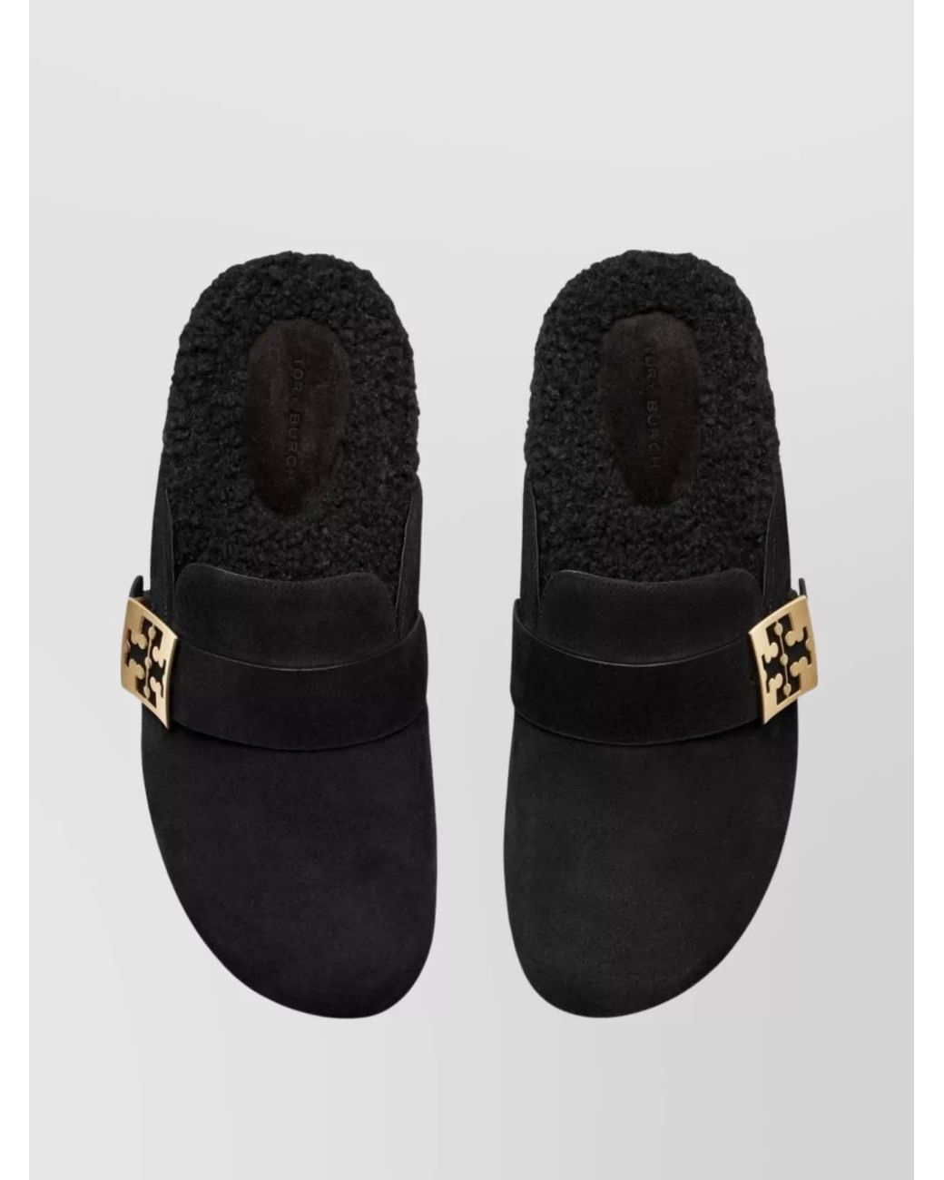 Tory Burch Black Suede Shearling Mules