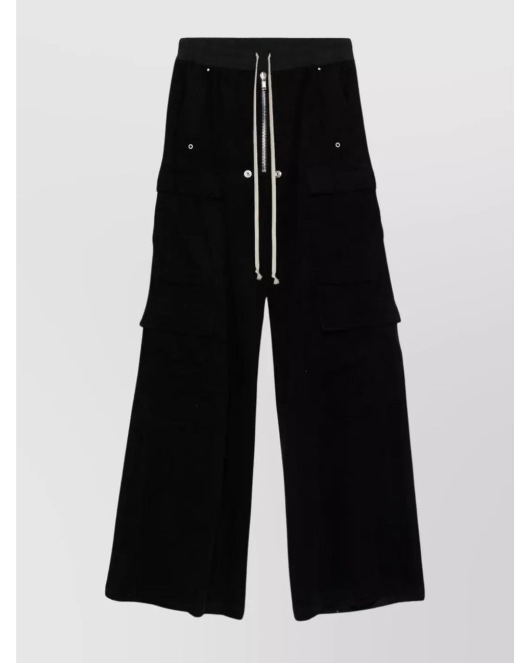 Rick Owens Black Cotton Linen Wide-Leg Cargo Trousers for men