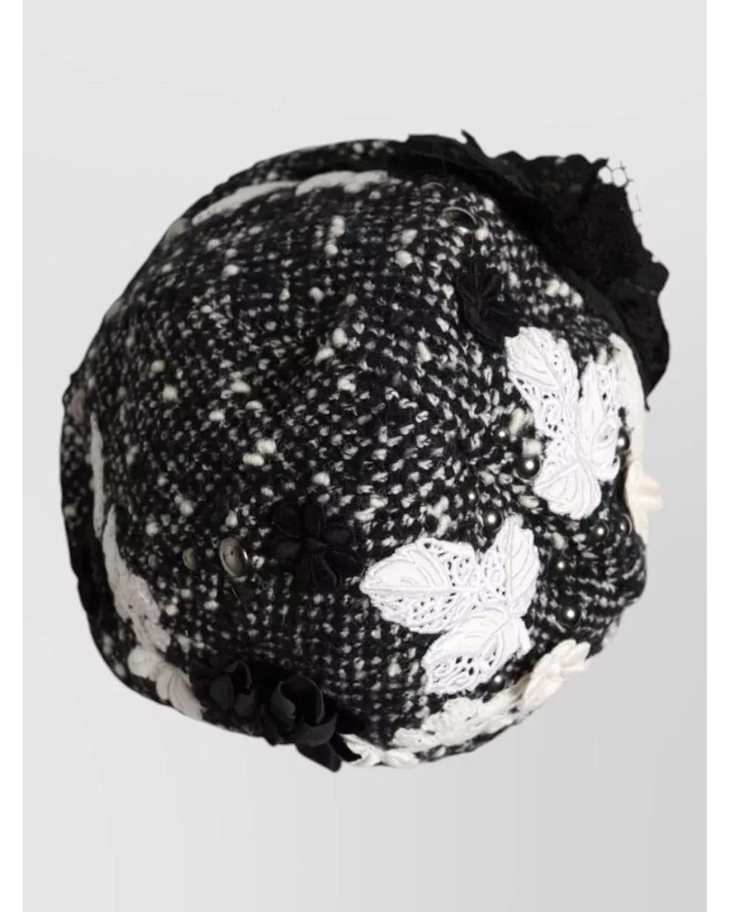 Dolce & Gabbana Black Floral Appliqué Embellished Beret