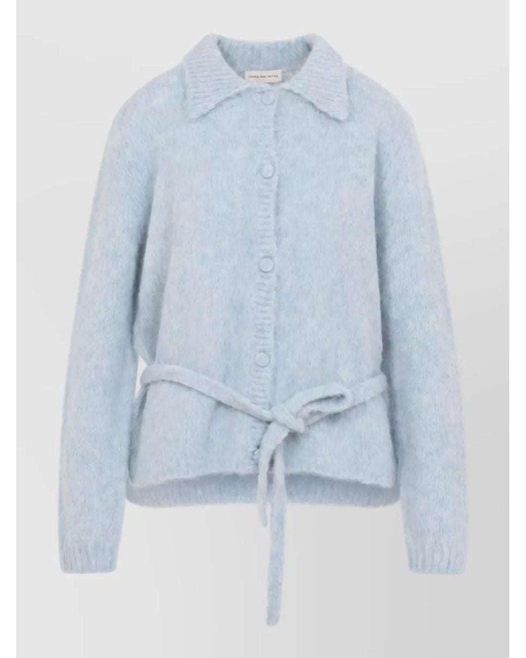 Dries Van Noten Blue Alpaca Merino Wool Belted Ribbed Cardigan