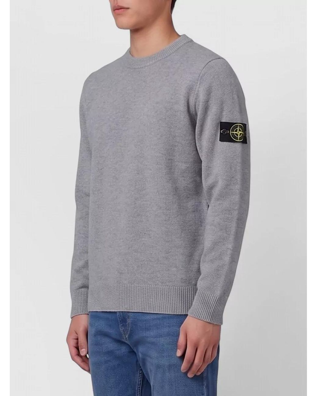 Stone Island Gray Crew-Neck Jumper With Reverse Stitch Details for men