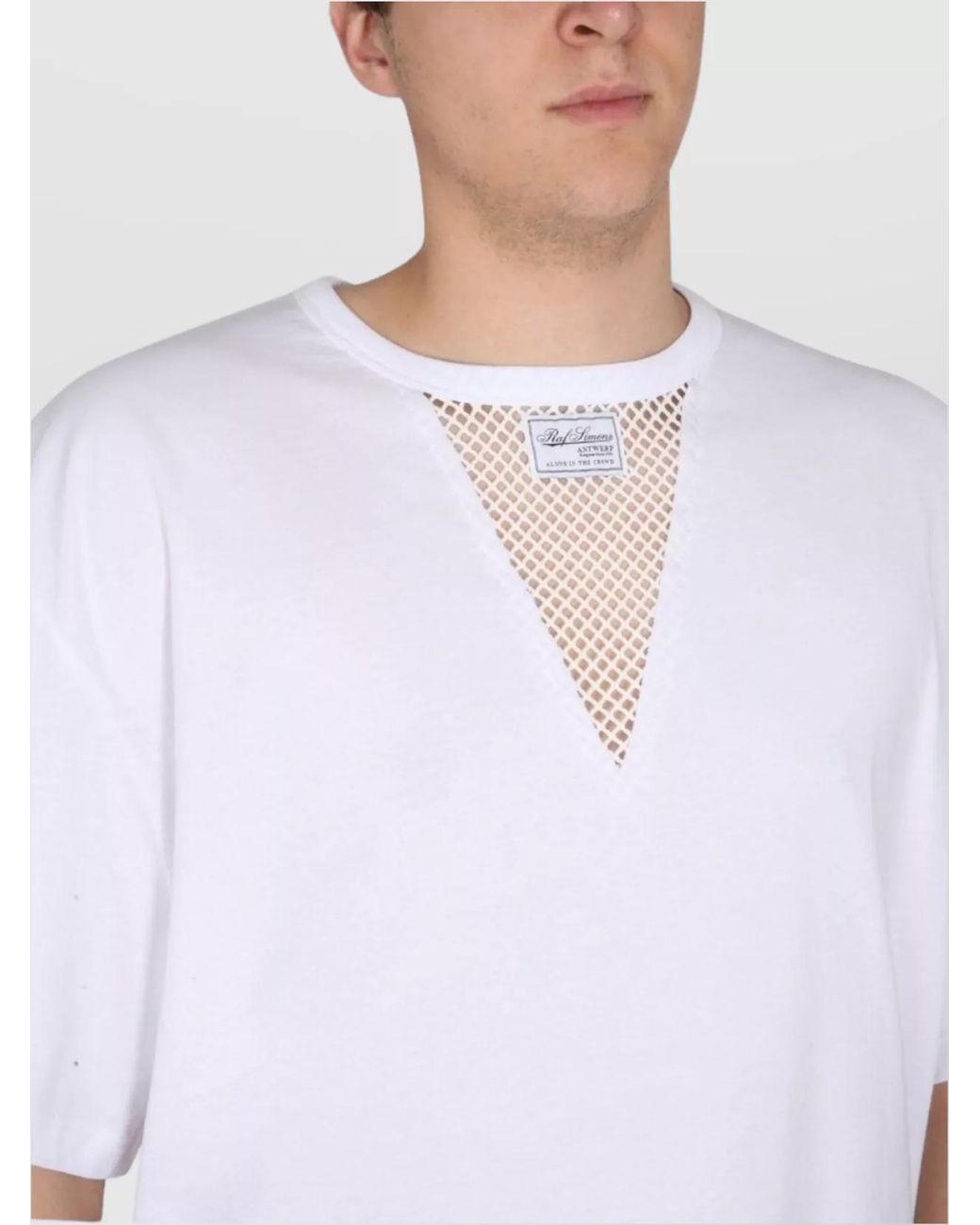 Raf Simons White Cotton Mesh Insert Logo Patch T-Shirt for men