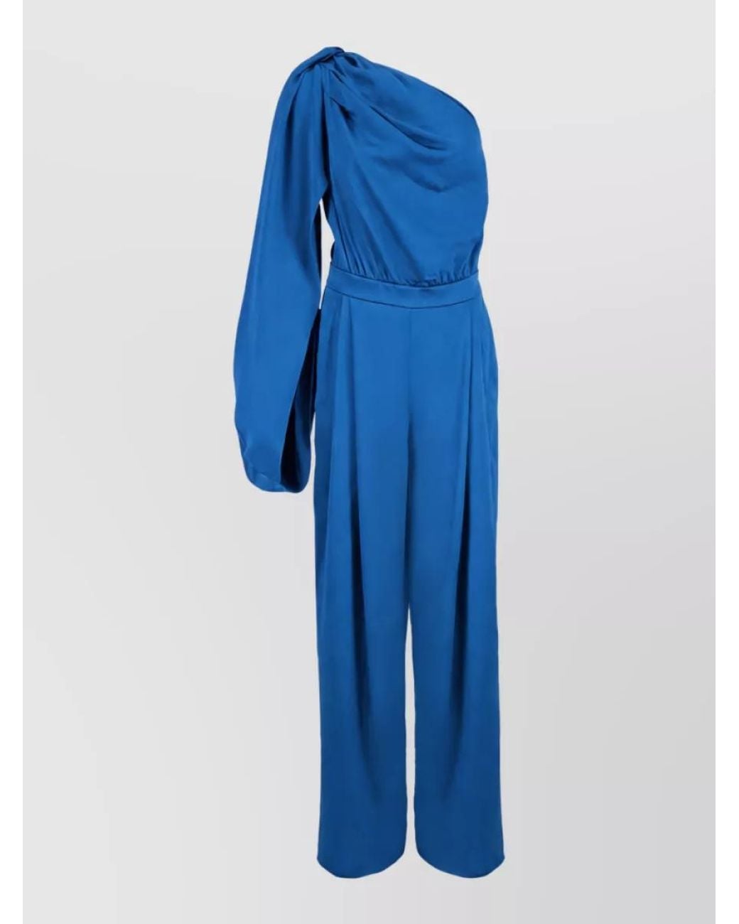 Stella McCartney Blue Satin One-Shoulder Draped Wide-Leg Jumpsuit