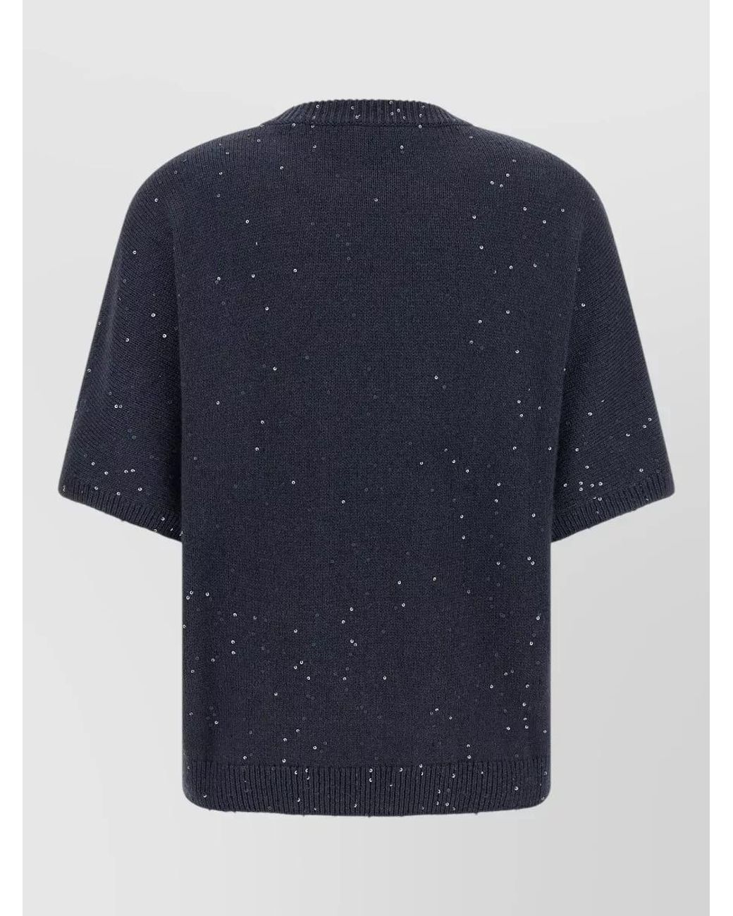 Brunello Cucinelli Blue Cashmere Silk Short-Sleeve Sweater